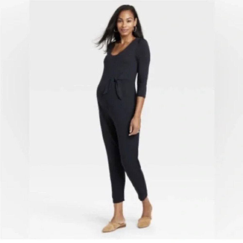 The Nines Hatch Jumpsuit‎ Jersey Front Wrap Black Size Large Maternity Large
